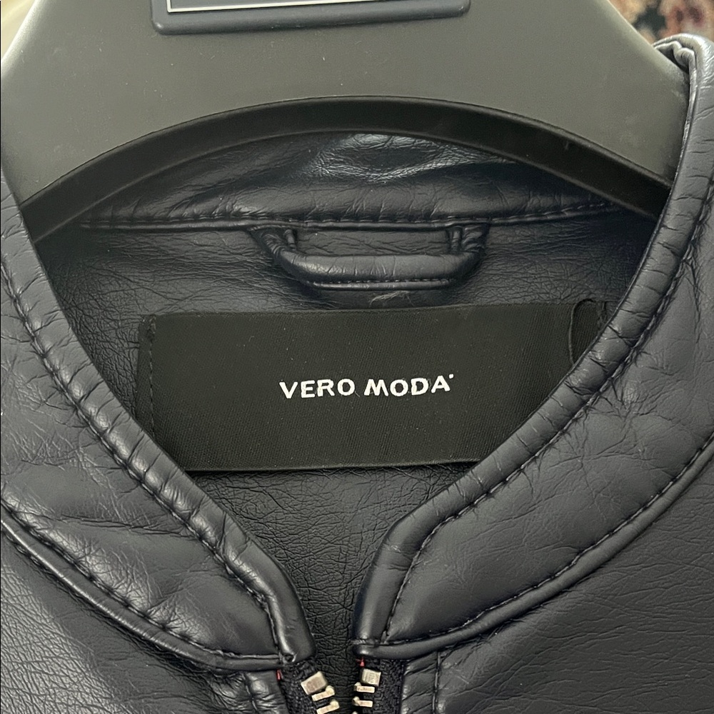 Vero Moda Women's Navy Faux Leather Jacket - Picture 2 of 5